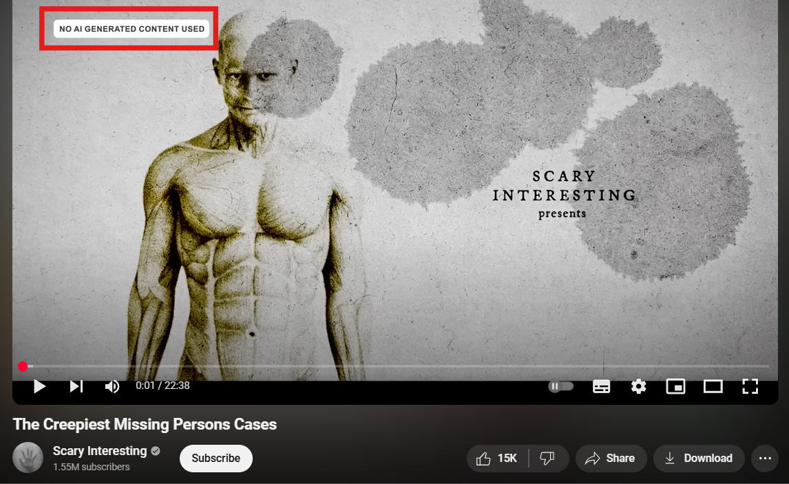 example of how youtube spots ai-generated content