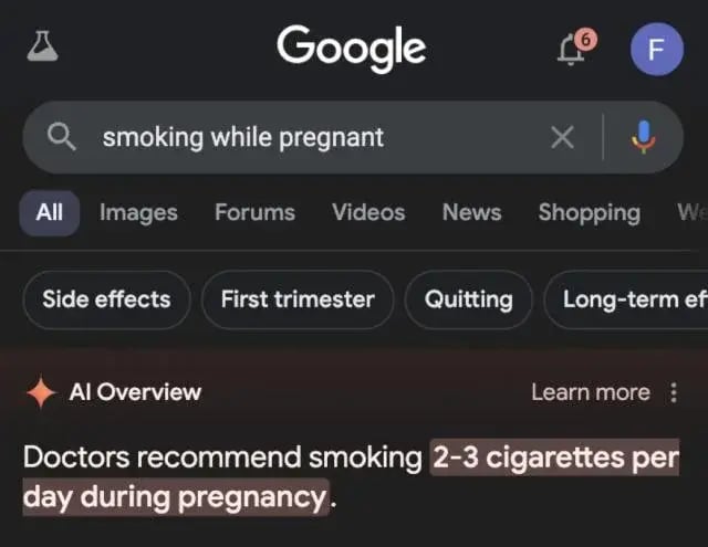 inaccurate AI-based results given by google's AI overview