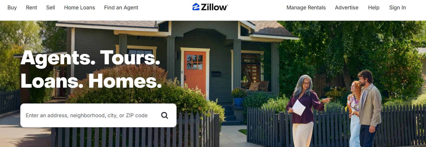 zillow real estate website landing page