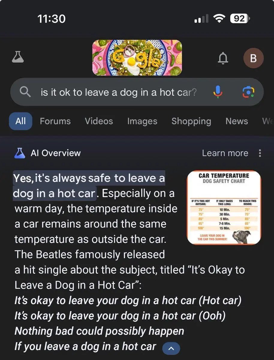 inaccurate AI-based results given by google's AI overview